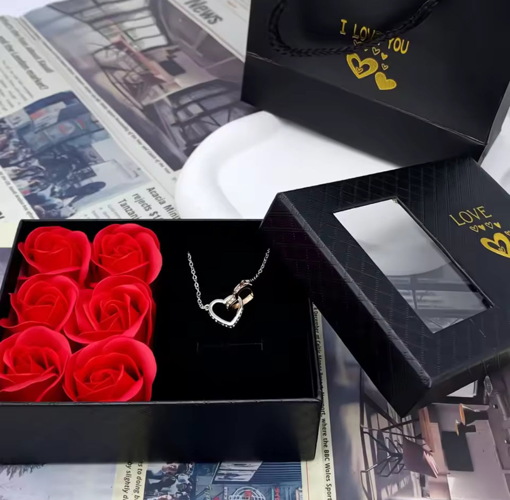 Boîte à bijoux avec ouverture de fenêtre, 6 roses romantiques