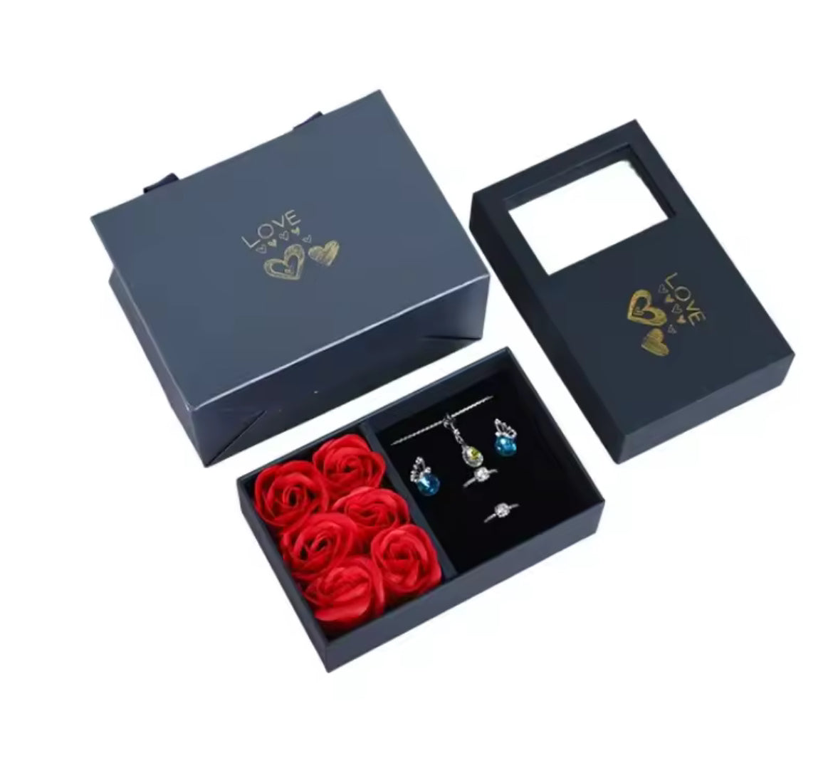 Boîte à bijoux avec ouverture de fenêtre, 6 roses romantiques
