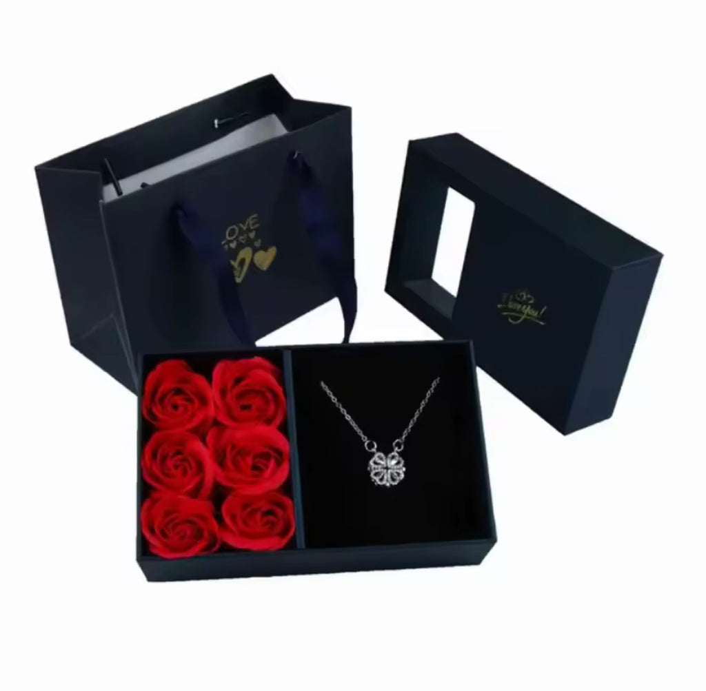 Boîte à bijoux avec ouverture de fenêtre, 6 roses romantiques