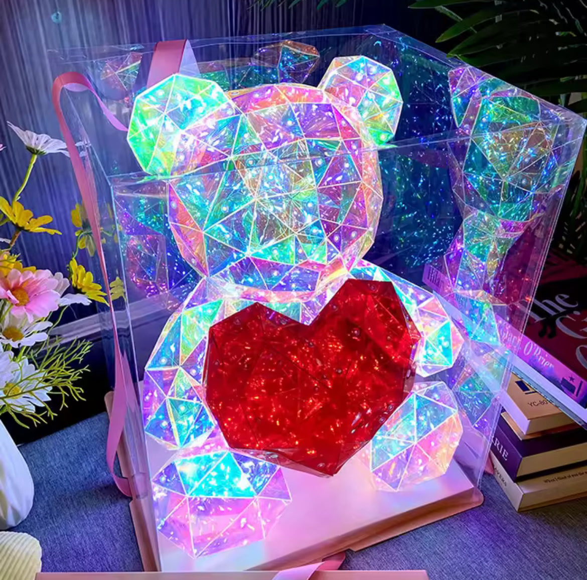 Ours en peluche rouge poupée cadeau lampe coloré scintillant romantique Surprise LED